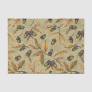 Papel De Seda Acorns y hojas de roble en crudo