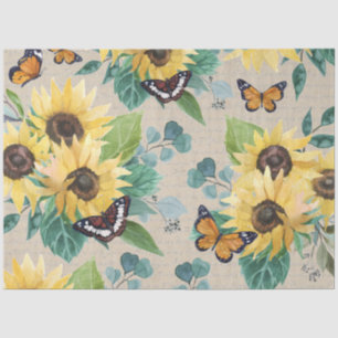 Papel De Seda Acrarela de girasoles y mariposas decoupage