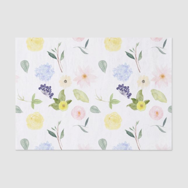 Papel De Seda Acuarela amarilla rosada floral (Anverso)