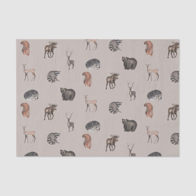 Papel De Seda Acuarela Animales de Woodland - Cerveza, Oso, Ardi (Anverso)