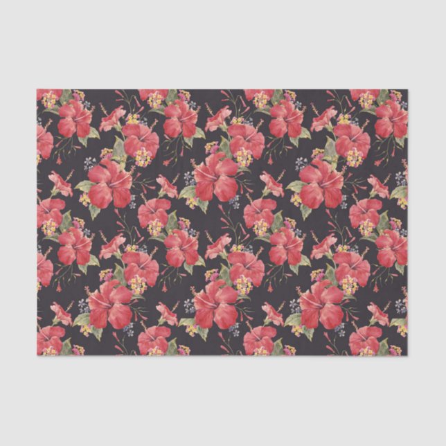 Papel De Seda Acuarela Botánica Hibiscus y Lantana Pattern (Anverso)