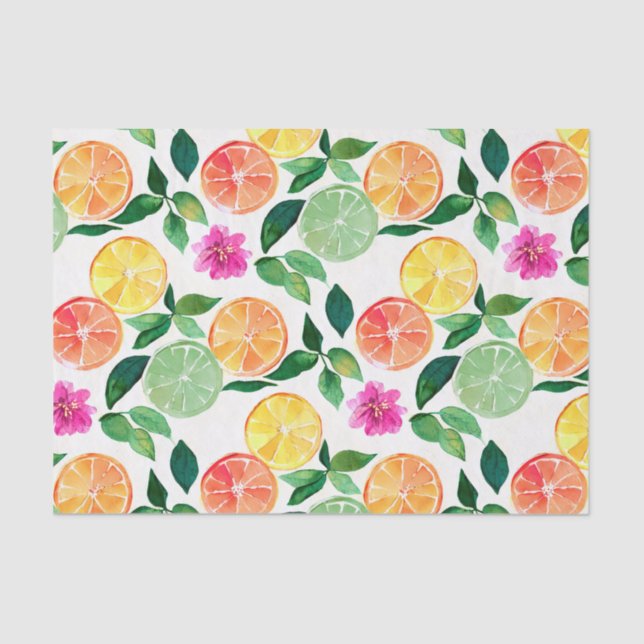 Papel De Seda Acuarela Botánica Patrón Floral Citrus (Anverso)