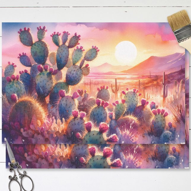 Papel De Seda Acuarela Cactus Flores Desert Sunset Decoupage (Subido por el creador)