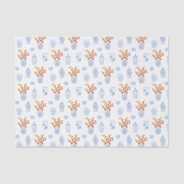 Papel De Seda Acuarela Cae Las Farolas Chinas Ginger Jar (Anverso)