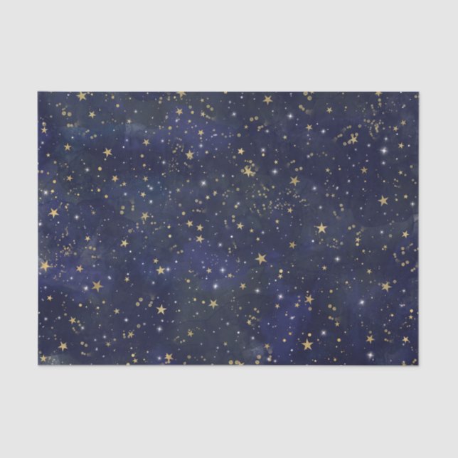 Papel De Seda Acuarela caprichosa de estrellas celestes azules y (Anverso)