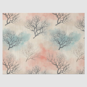 Papel De Seda Acuarela Costera Refinada con Coral y Conchas Mari