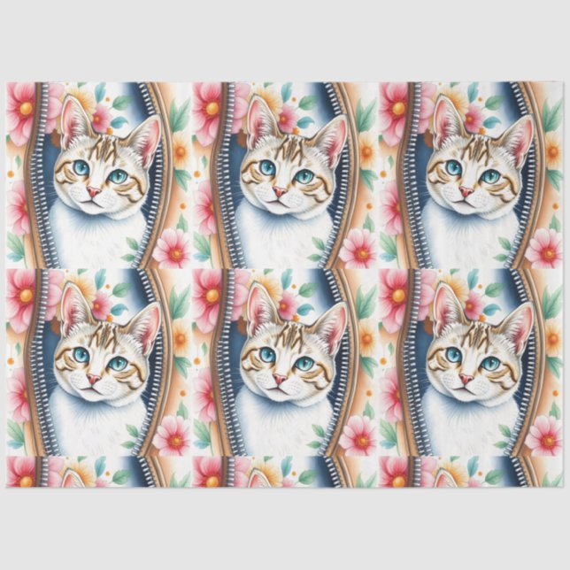Papel De Seda Acuarela Cute hermosa y moderna colección de gatos (Anverso)