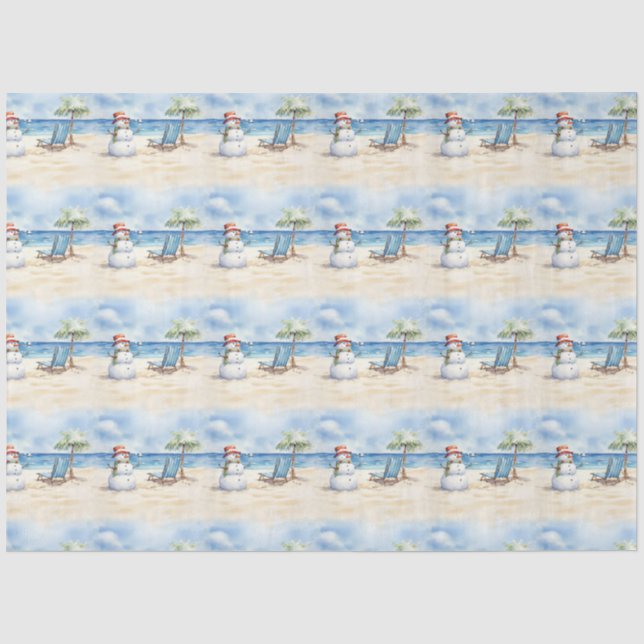 Papel De Seda Acuarela Cute Snowman de vacaciones (Anverso)