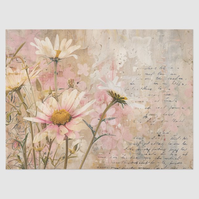 Papel De Seda Acuarela Daisies Shabby Parchment Decoupage (Anverso)
