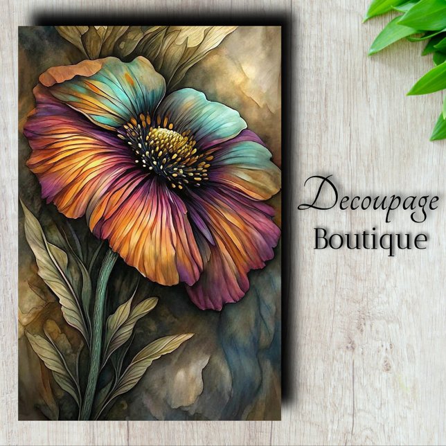 Papel De Seda Acuarela de amapola en decoupage (Watercolor Poppy Decoupage Tissue Paper)