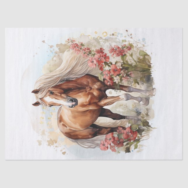 Papel De Seda Acuarela De Caballo Floral (Anverso)