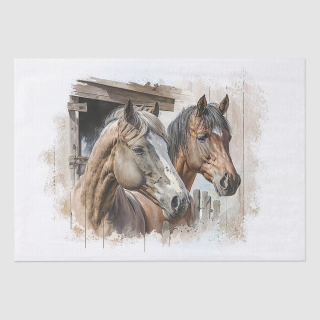 Papel De Seda Acuarela de Caballos de Granja (Anverso)