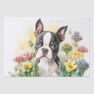 Papel De Seda Acuarela de Cachorro Territorial de Boston