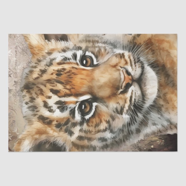 Papel De Seda Acuarela de Cubo de tigre (Anverso)