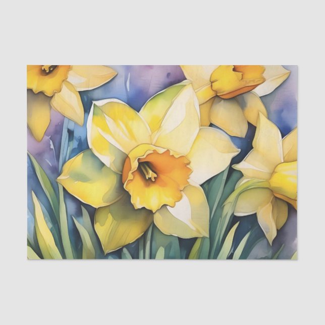 Papel De Seda Acuarela de Daffodils iluminada por el sol (Anverso)