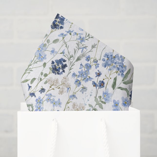 Papel De Seda Acuarela de flor silvestre azul (Bolsa de regalo)