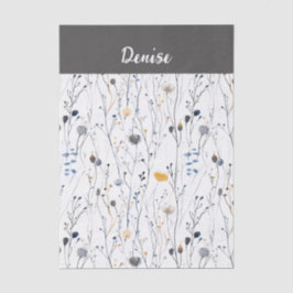 Papel De Seda Acuarela de flor silvestre azul gris