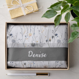Papel De Seda Acuarela de flor silvestre azul gris