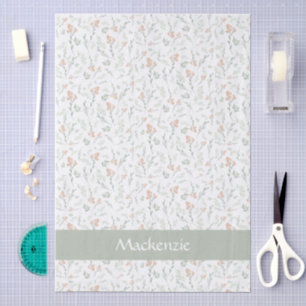 Papel De Seda Acuarela de flor silvestre floral nombre personali
