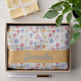Papel De Seda Acuarela de Flor Silvestre Roja Azul Púrpura