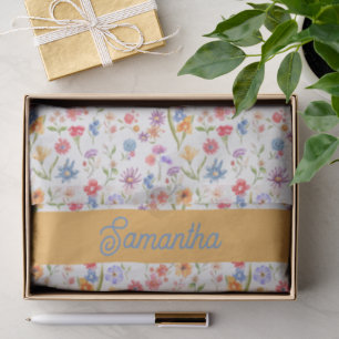 Papel De Seda Acuarela de Flor Silvestre Roja Azul Púrpura