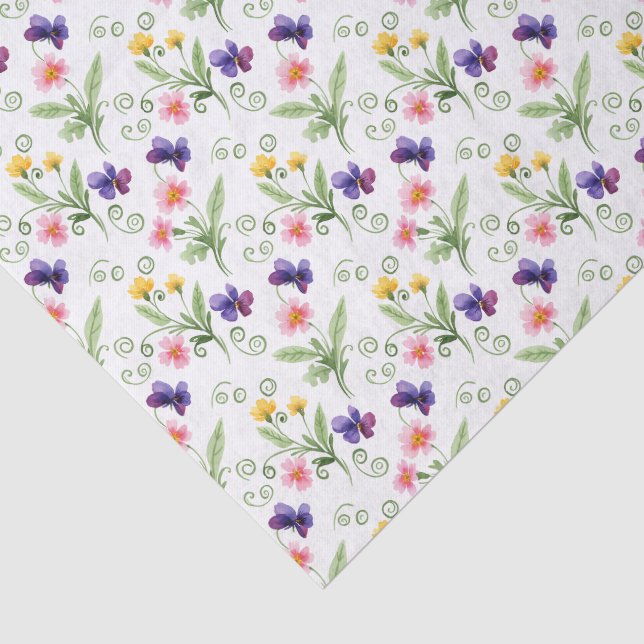 Papel De Seda Acuarela de flores amarillas rosadas y moradas de  (Detalle)