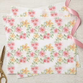 Papel De Seda Acuarela de flores silvestres naranja rosa verde