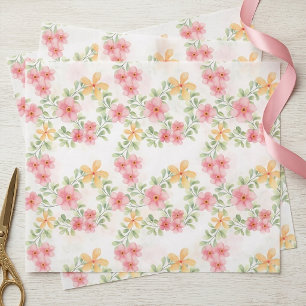 Papel De Seda Acuarela de flores silvestres naranja rosa verde