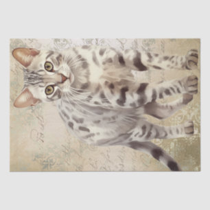 Papel De Seda Acuarela de gato bengalí