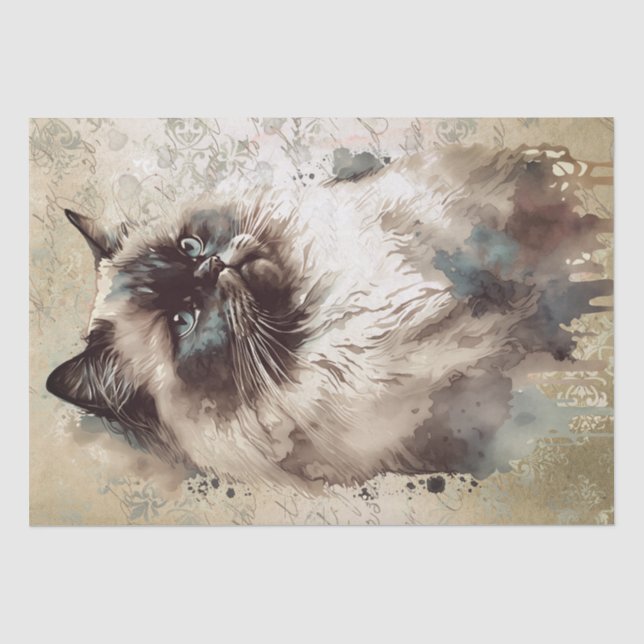 Papel De Seda Acuarela de gato del Himalaya (Anverso)