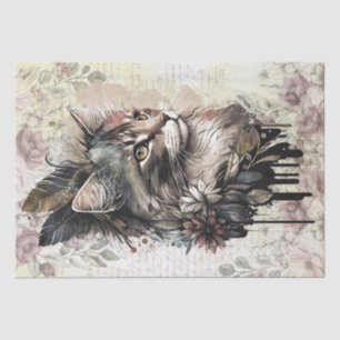 Papel De Seda Acuarela De Gato Floral Boho