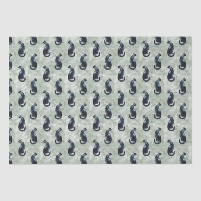 Papel De Seda Acuarela de gato negro (Anverso)