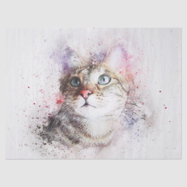 Papel De Seda Acuarela de gatos de tabla (Anverso)