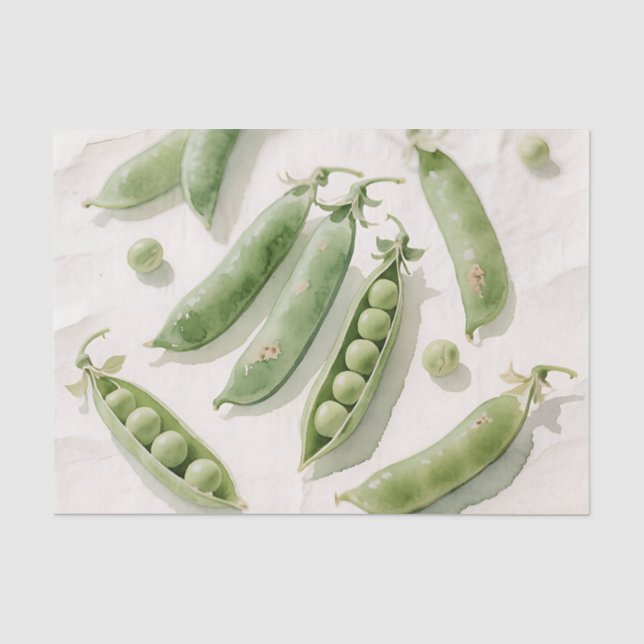 Papel De Seda Acuarela de Guisantes Verdes Frescos (Anverso)