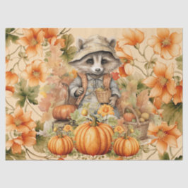 Papel De Seda Acuarela de Halloween Raccoon y calabazas desconch