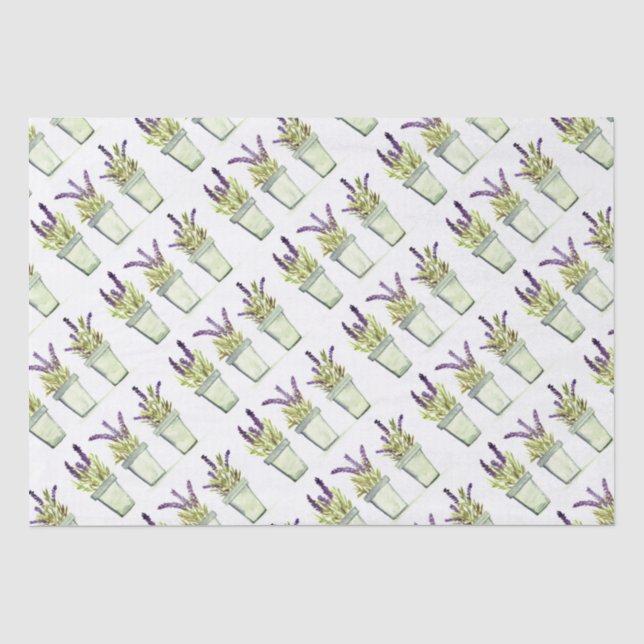 Papel De Seda Acuarela de hierbas de lavanda Flores púrpuras ele (Anverso)