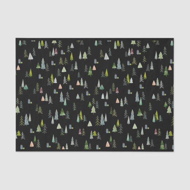 Papel De Seda acuarela de Ilustracion de árbol de Navidad (Anverso)