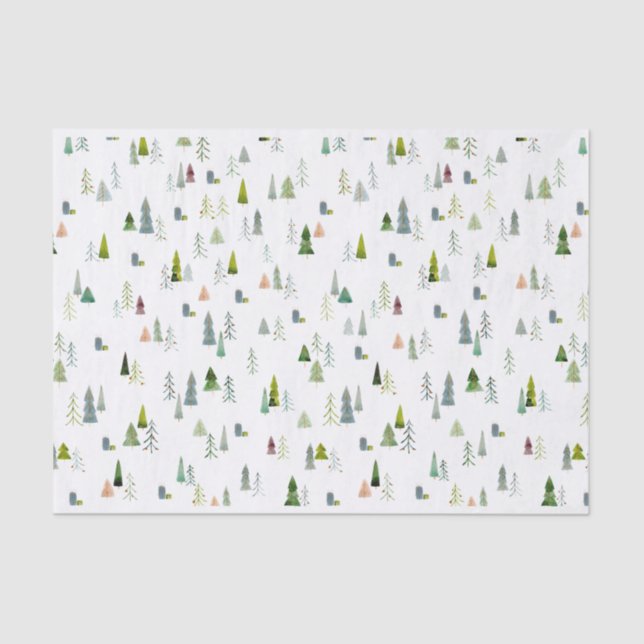 Papel De Seda acuarela de Ilustracion de árbol de Navidad (Anverso)