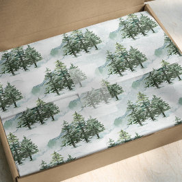 Papel De Seda Acuarela de invierno del bosque de pinos rústico