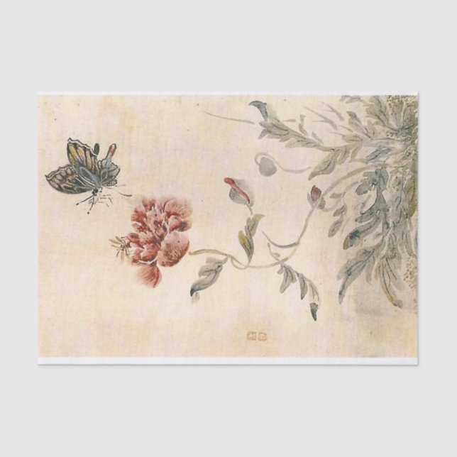 Papel De Seda Acuarela de la abeja, de la mariposa y de la (Anverso)