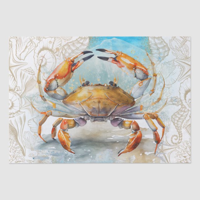Papel De Seda Acuarela de la cubierta de cangrejo marino (Anverso)