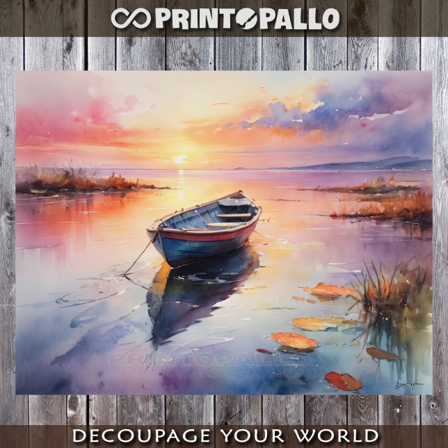 Papel De Seda Acuarela de lancha abandonada al amanecer (Subido por el creador)