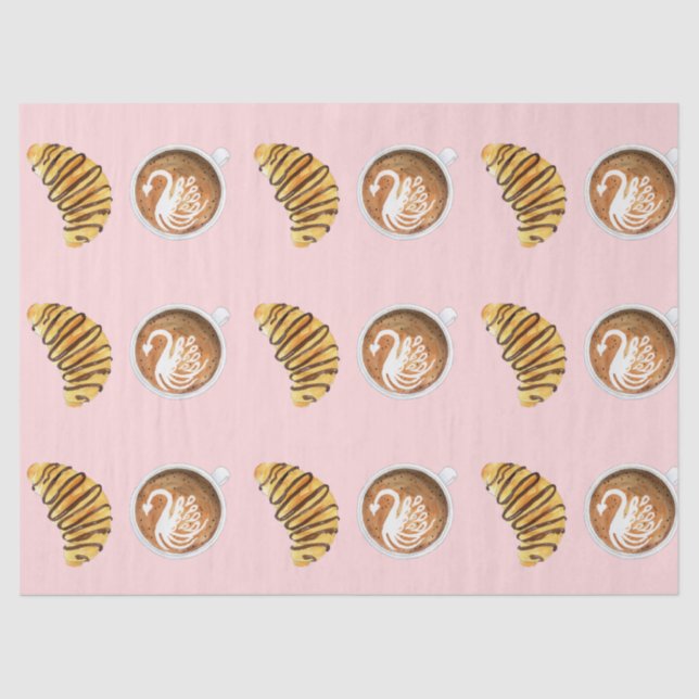 Papel De Seda Acuarela De Latte Y Croissant De Chocolate (Anverso)