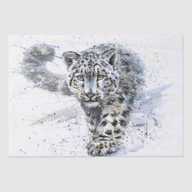Papel De Seda Acuarela De Leopardo De Nieve (Anverso)