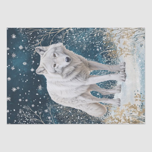 Papel De Seda Acuarela de lobo blanco (Anverso)