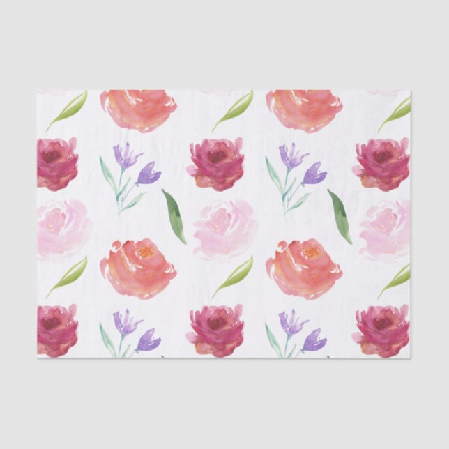 Papel De Seda Acuarela de los rosas floral (Anverso)