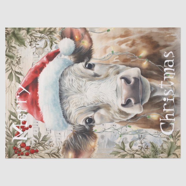 Papel De Seda Acuarela de Navidades de invierno de vaca (Anverso)