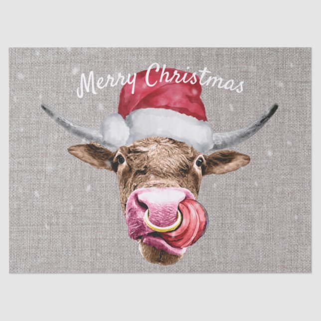 Papel De Seda Acuarela de Navidades de vaca (Anverso)