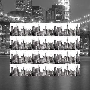 Papel De Seda Acuarela de Nueva York Manhattan Skyline Black