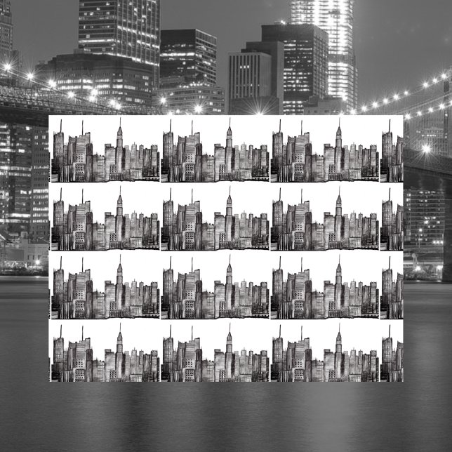 Papel De Seda Acuarela de Nueva York Manhattan Skyline Black (Subido por el creador)